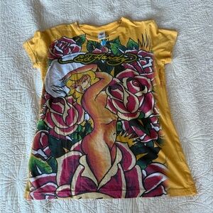 Ed Hardy Yellow Tee with Bold Rose Design